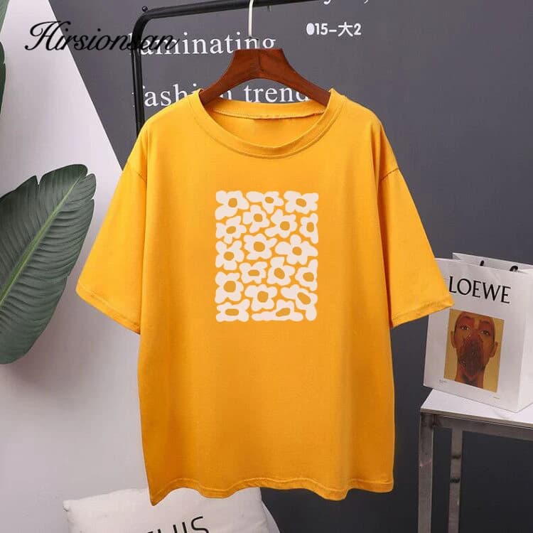Hirsionsan – t-shirt manches courtes pour femme, basique, 2023 coton, imprimé petite marguerite, sty