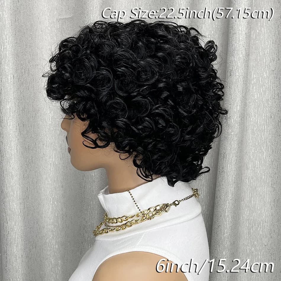 Perruque de cheveux humains crépus bouclés, Bob court avec frange pour femmes noires, faite à la Mac
