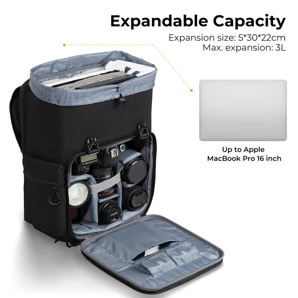Sac à dos K&F CONCEPT 25L avec compartiment pour ordinateur portable 15,6 pouces, étui pour appareil