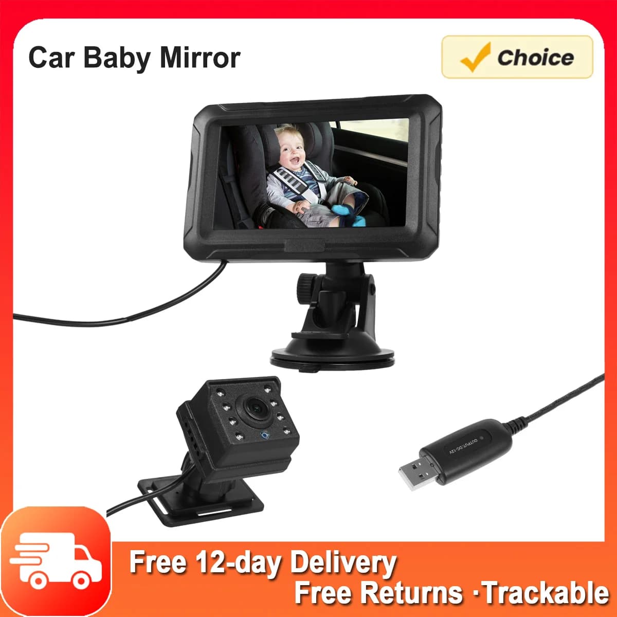 Rétroviseur de Voiture 1080P avec Vision Nocturne, Grand Angle de Vue de 150 ° pour Bébé et Enfant, 