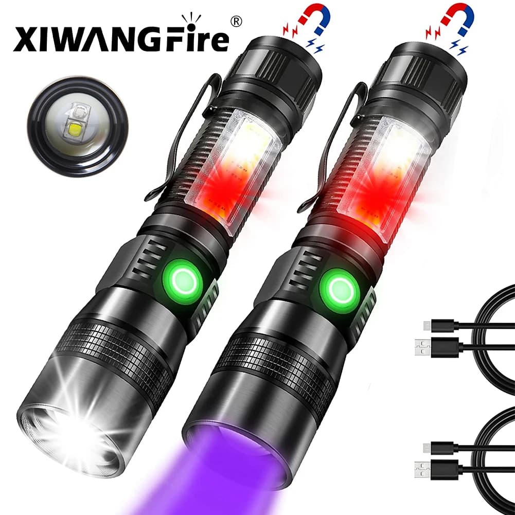 Lampe de poche UV 3 en 1 avec lumière LED de 1200 lumens, torche LED magnétique avec lumière latéral