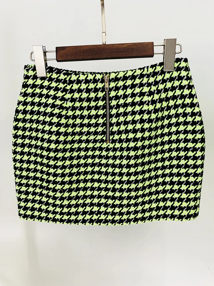 HIGH STREET Nouveauté 2026 Mini-jupe en tweed pied-de-poule pour femme, style créateur, avec boutons