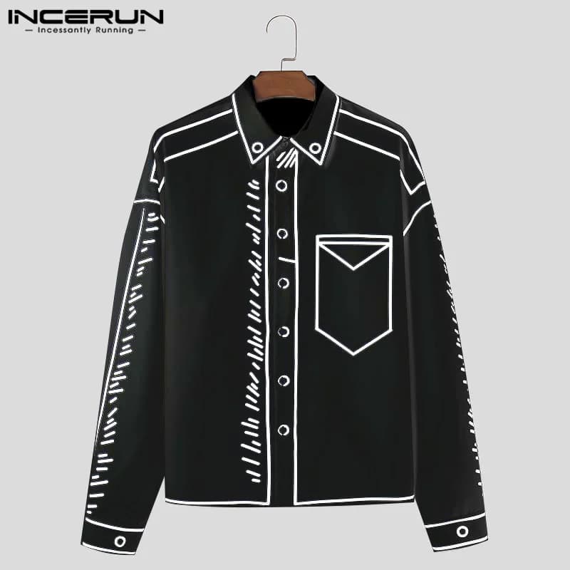 INCERUN beaux hommes hauts 2024 Manga dessin animé imprimé ligne chemise mode mâle Streetwear offre 