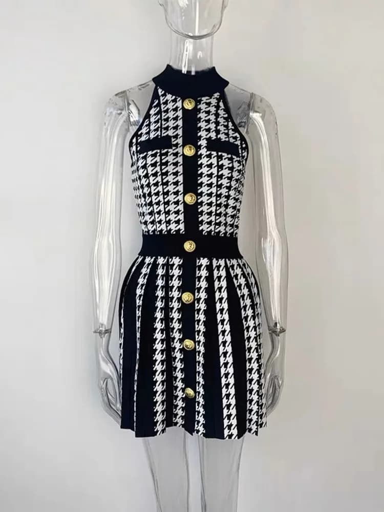 High Street – robe tricotée à pied-de-poule pour femmes, élégante, Sexy, sans manches, décontractée,