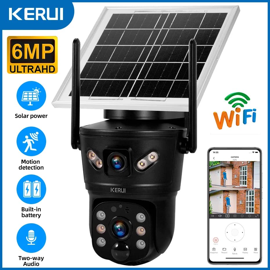 KERUI Imperméable en plein air 6MP 4G SIM WIFI caméra solaire caméra à double lentille panneau solai