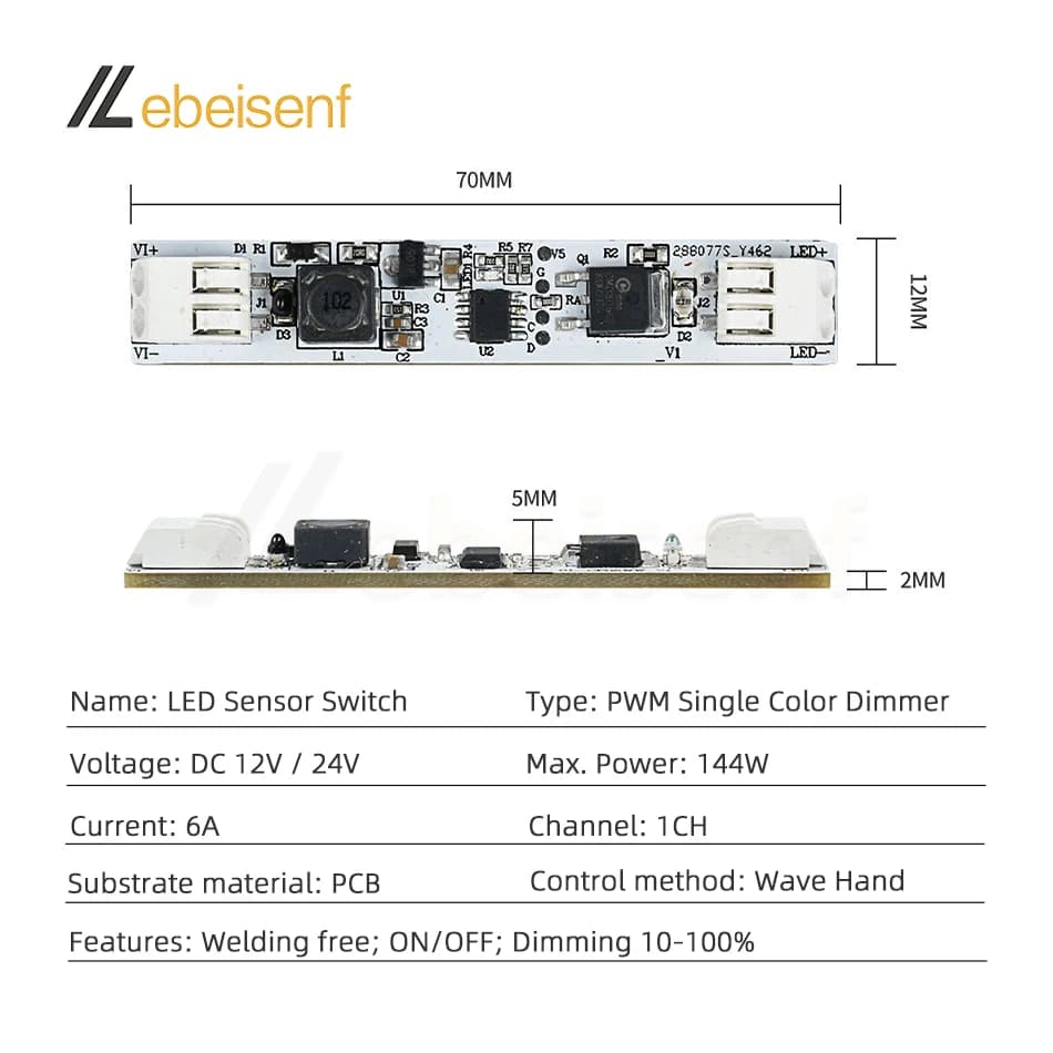 LED onde interrupteur à main variateur sans soudure DC 12V 24V 6A 1CH Module de contrôleur couleur u