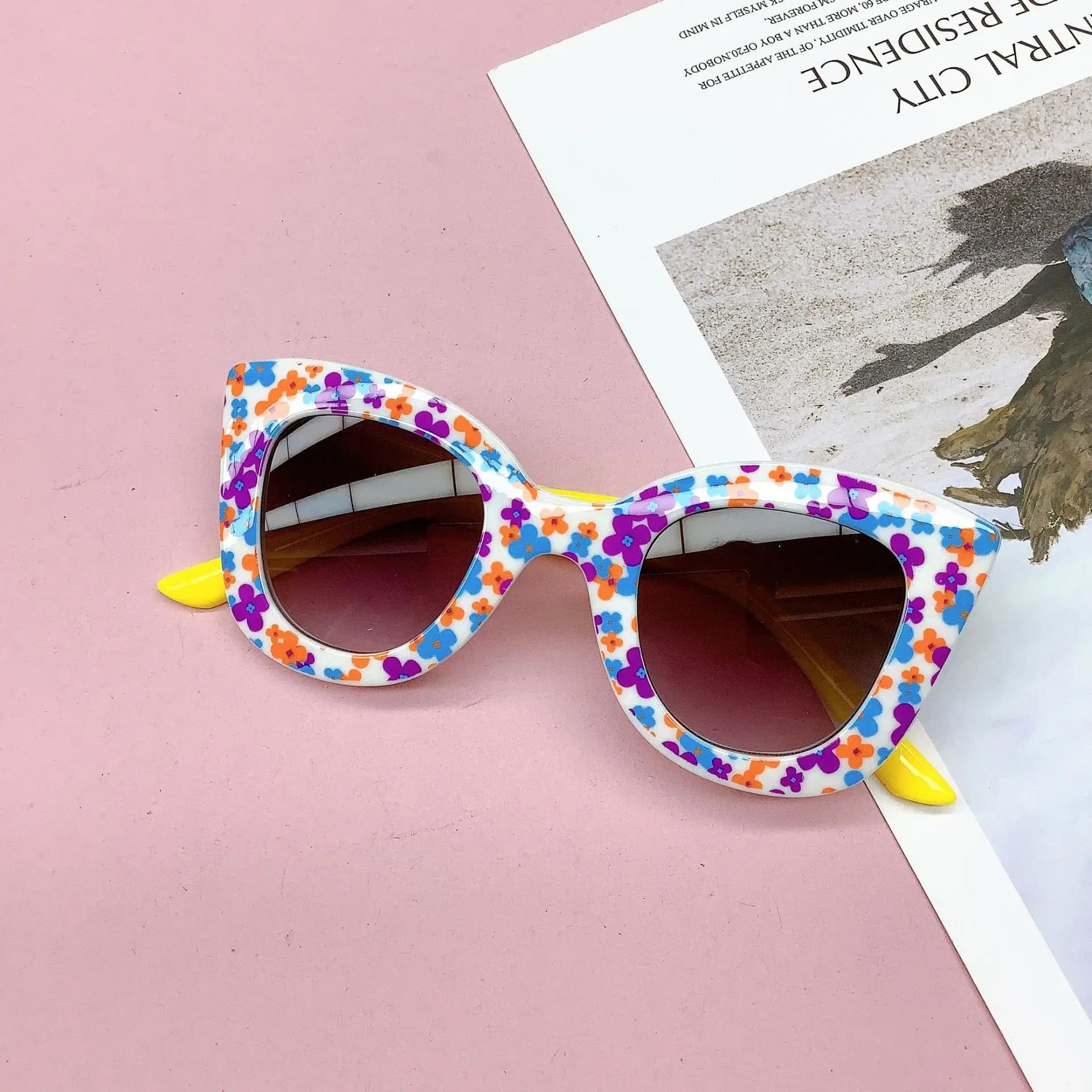Nouveau sac de voyage à la mode, lunettes de soleil à fleurs pour enfants, Anti UV, lunettes de Prot