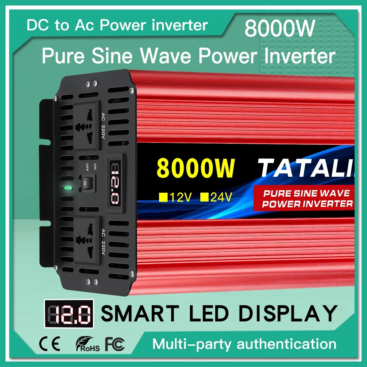Onduleur À Onde Sinusoïdale Pure 2500w/3500w/4500w/5000w/6000w dc 12v A MENÉ l'affichage MENÉ est ad