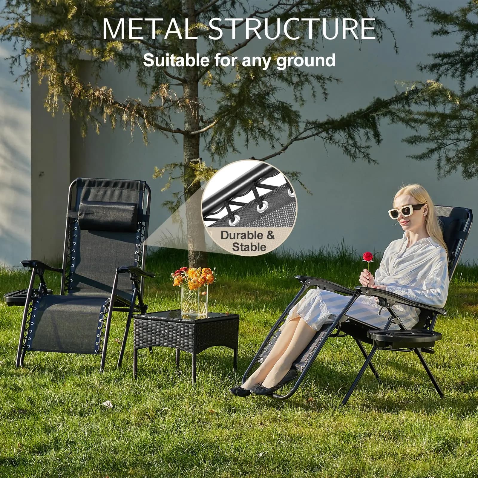 JIAN-Ensemble de 2 chaises inclinables portables ontariGravity, avec plateaux porte-gobelet, oreille