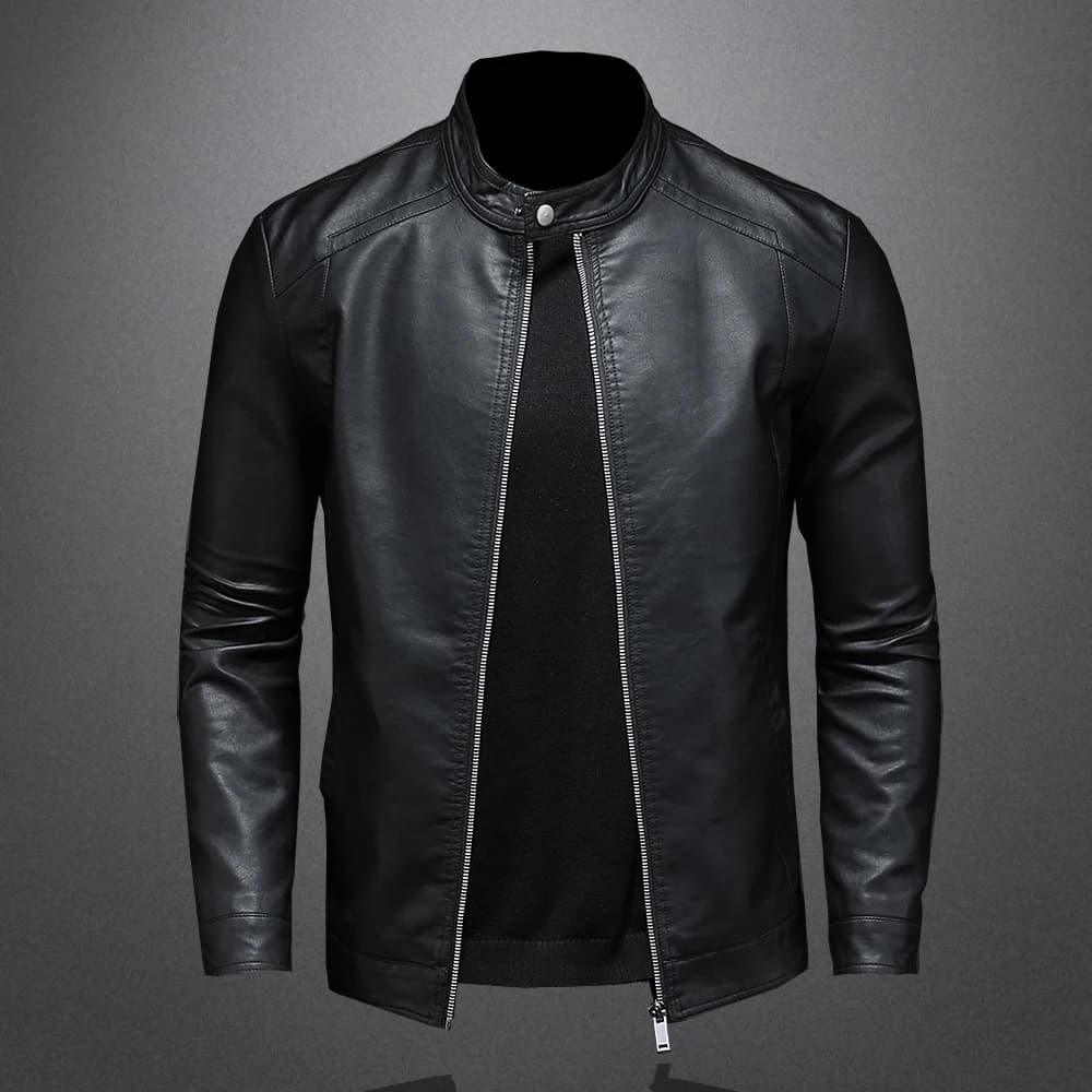 Printemps automne veste en cuir hommes col montant mince veste en cuir Pu mode Moto manteau décontra