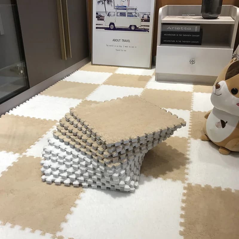 Tapis de jeu en peluche douce pour bébé, en mousse EVA, pour enfants, carreaux d'exercice imbriqués,