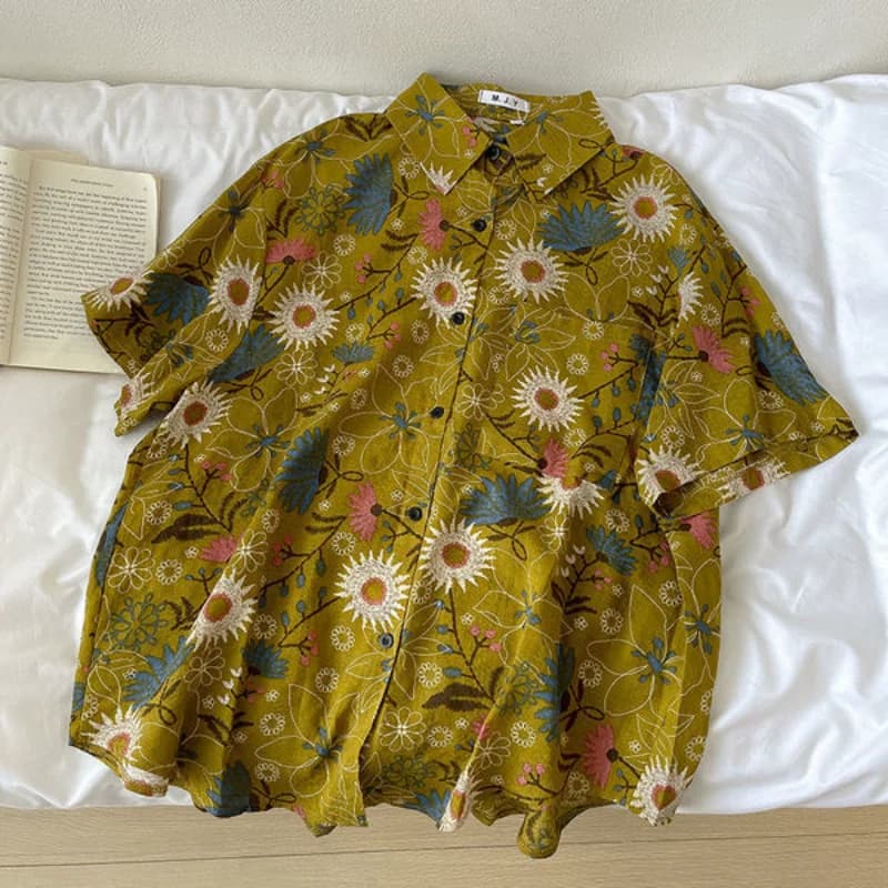 Chemises imprimées pour femmes, Baggy, Vintage, Esthétique, Confortable, Hawaïen, Personnel, Harajuk