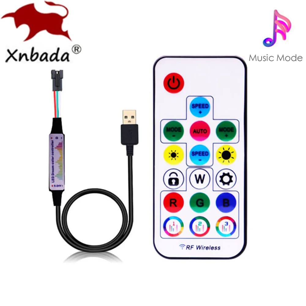 Bande lumineuse Led RGB WS2812B WS2811 5050, contrôleur de musique, MINI 17 touches, télécommande RF