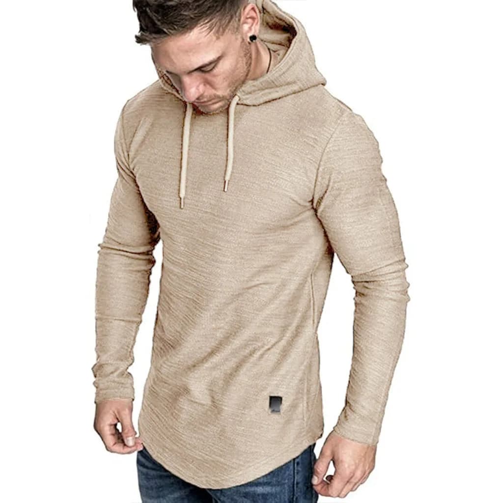 T-shirt à manches longues pour hommes, à capuche, cordon de serrage, en coton, décontracté, conforta