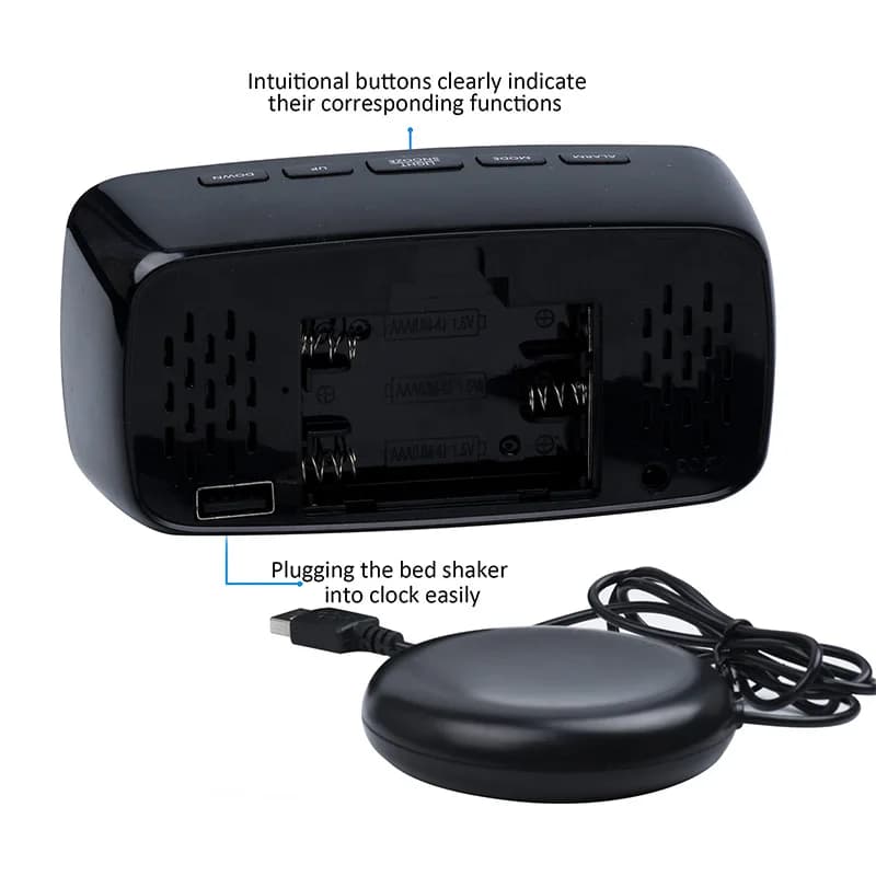 Réveil vibrant Super fort avec secoueur de lit, double USB multifonctionnel pour dormir lourd, sourd