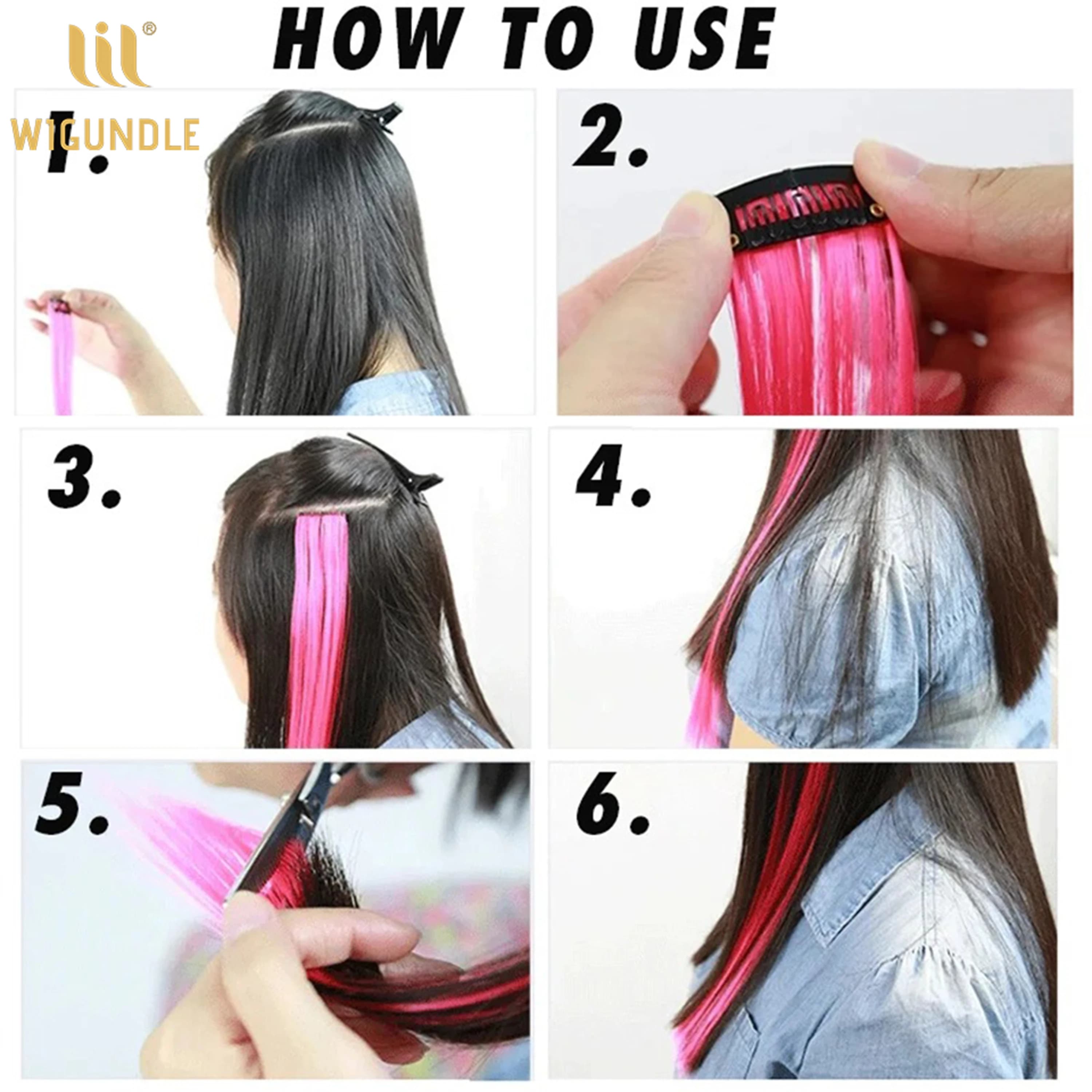 Extensions de cheveux synthétiques longues et droites de 22 pouces, à clipser, résistantes à la chal