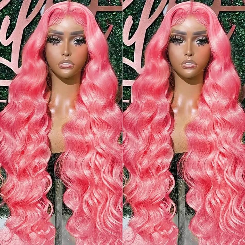 Pink Human Hair Wig Body wave Lace Front Wig 13X4 13X6 Hd Lace Frontal Wig Brazilian Hair 38 Inch Co