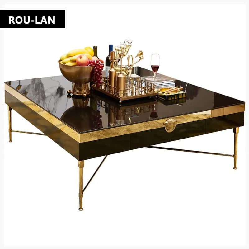 Table basse carrée classique post-moderne en acier inoxydable, nouvelle Table à thé moderne maroc po