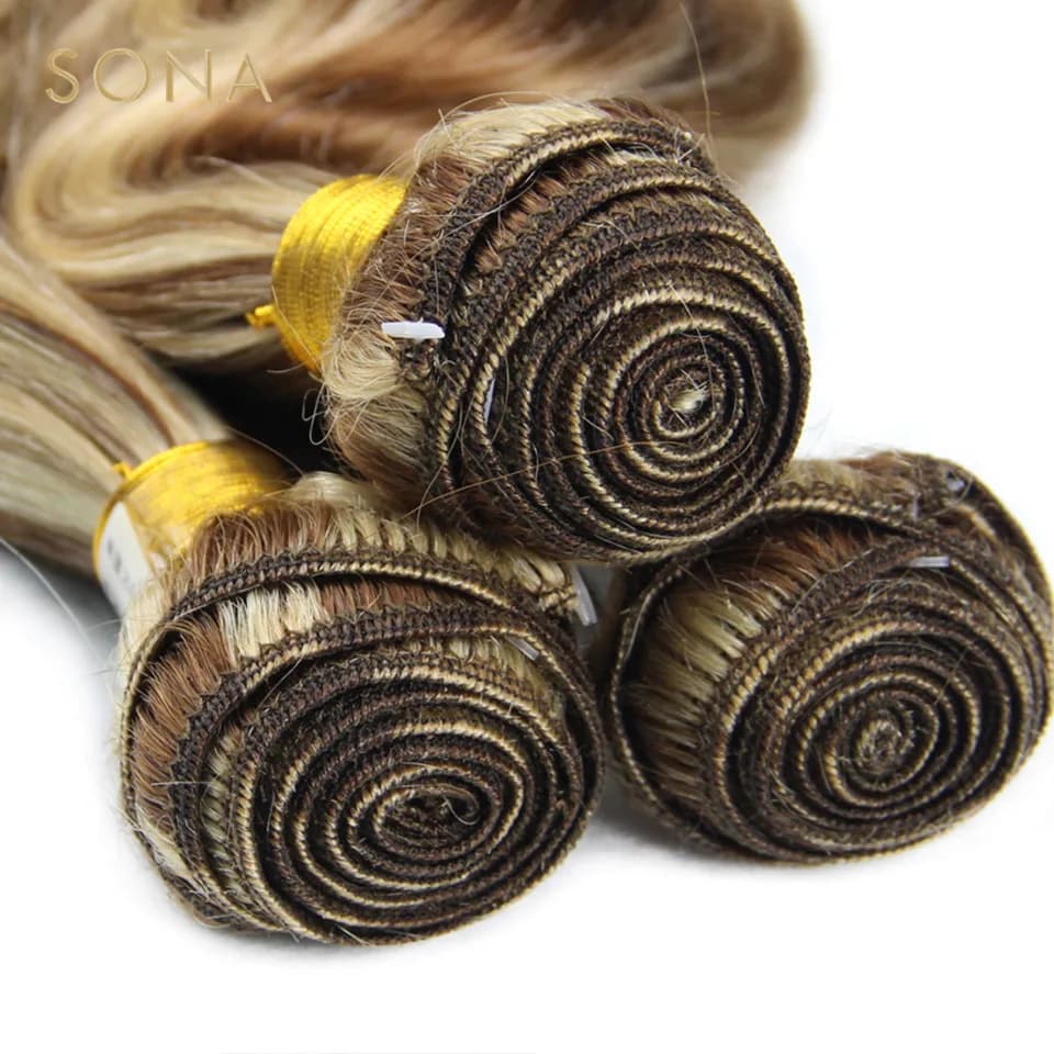 Piano document P4/613-Bundles de cheveux en surbrillance avec fermeture, Remy Body Wave, Ombre, blon