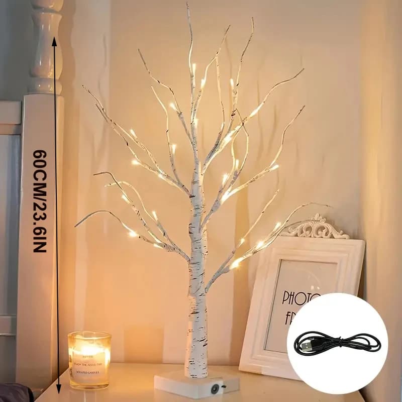 24 Led arbre scintillant de pâques fée lumière Branches d'arbre de bouleau 3AA et USB alimenté arbre