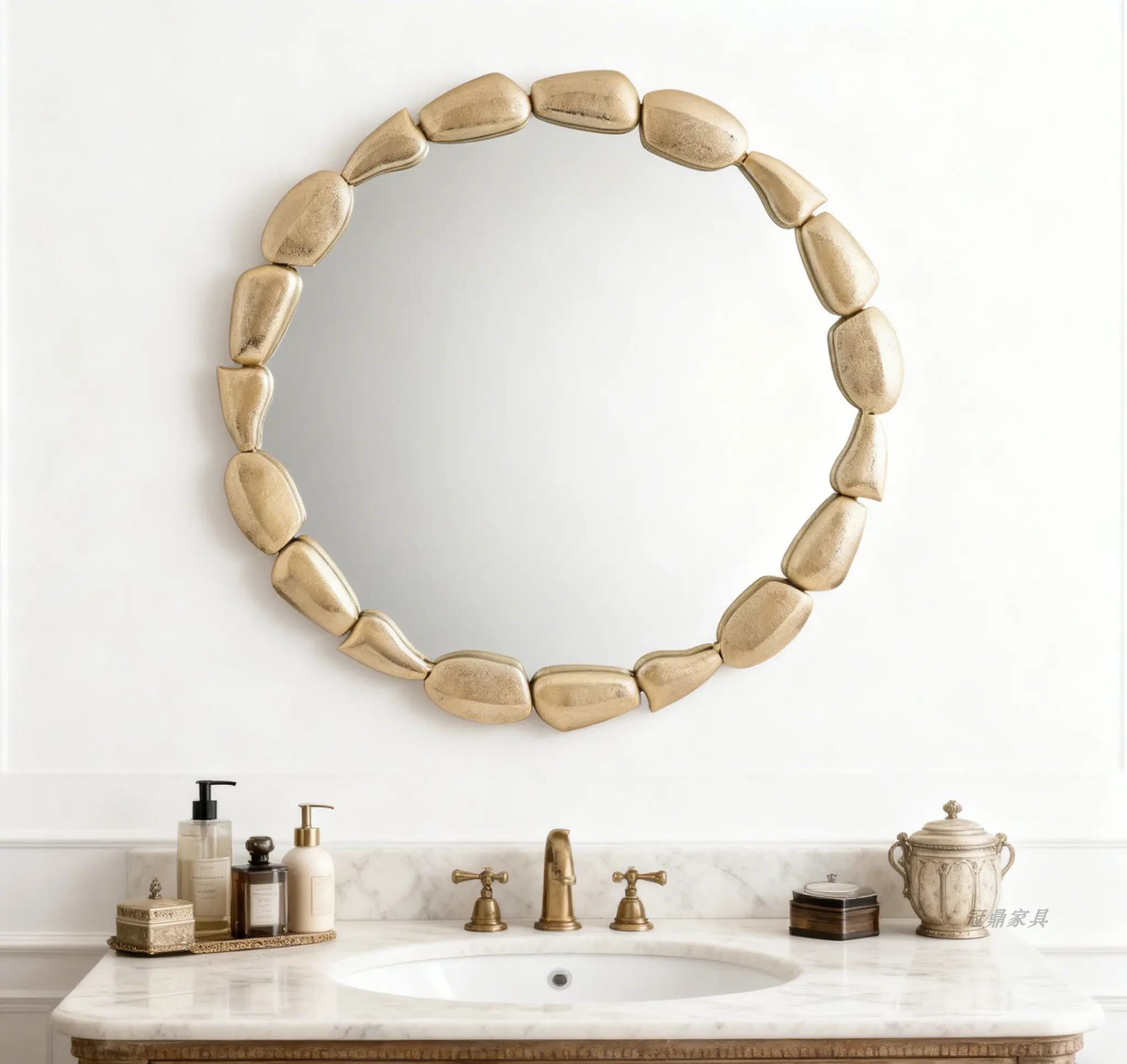 Miroir mural haute définition avec cadre doré, miroir de vanité mural, miroir rond pour salle de bai