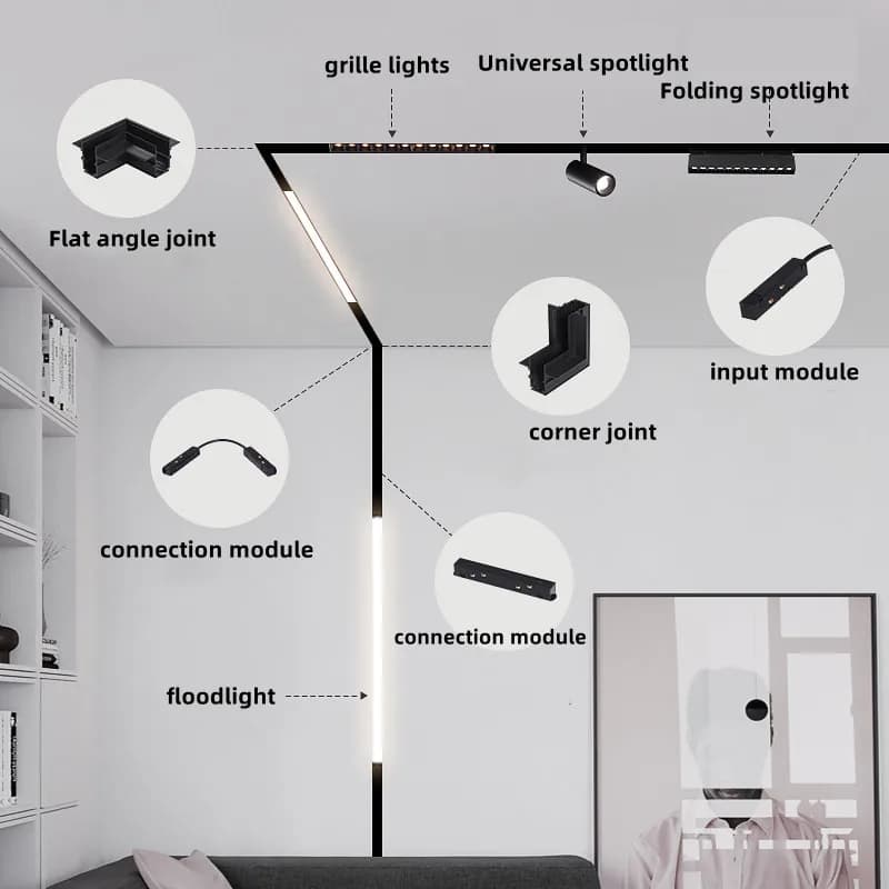 Lampes sur rail magnétiques encastrées modernes Design lampe à LED système de plafond sur rail magné