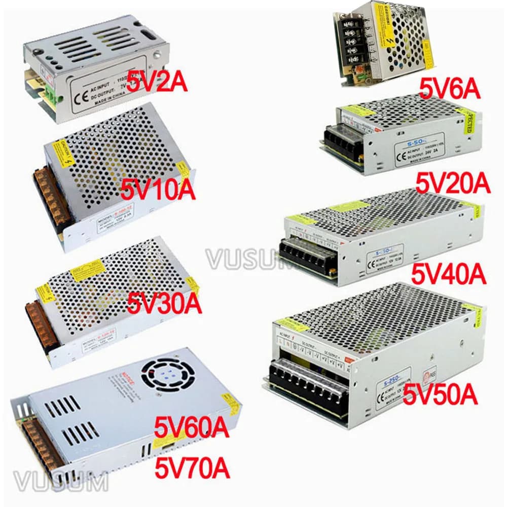Vusum commutation alimentation Led 5V transformateur d'alimentation 110V 220V AC à DC 5V 2A 6A 10A 2
