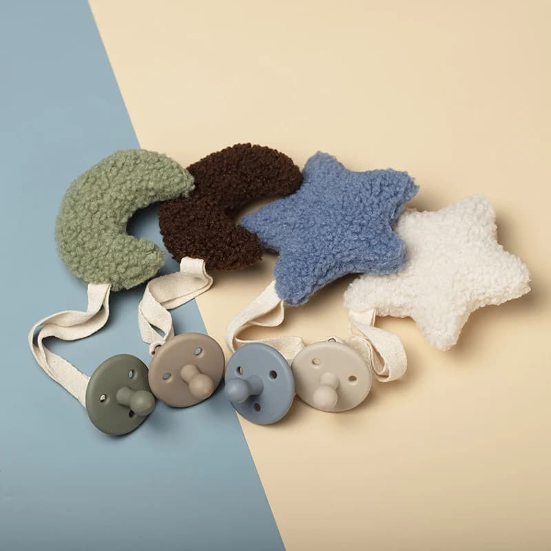 JOSilicone-Attache-sucette pour bébé sans BPA, attache-tétine Sherpa étoile lune, accessoire pour no