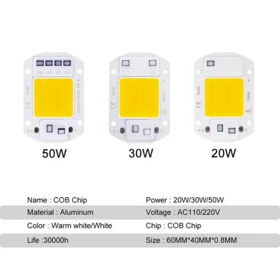F6040 20W/30W/50W AC 220V COB Module LED puce Diodes lampe ampoule pour projecteur de mise au point 