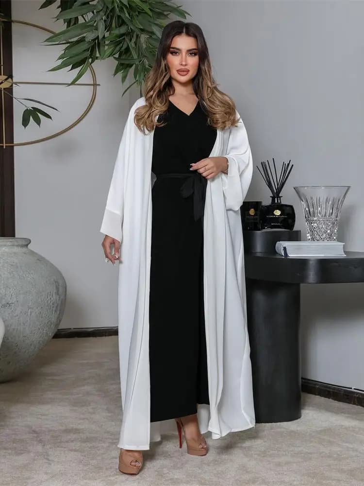 Abaya-Kimono Musulman Blanc pour Femme, Robe Longue, Kaftan, Islam Arabe, Jalabiya, Dubaï, Turquie, 
