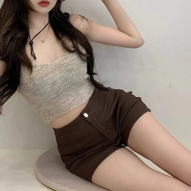 Short en denim taille haute pour femme, short marron, chic, surintendant ser, tout match, mince, sim