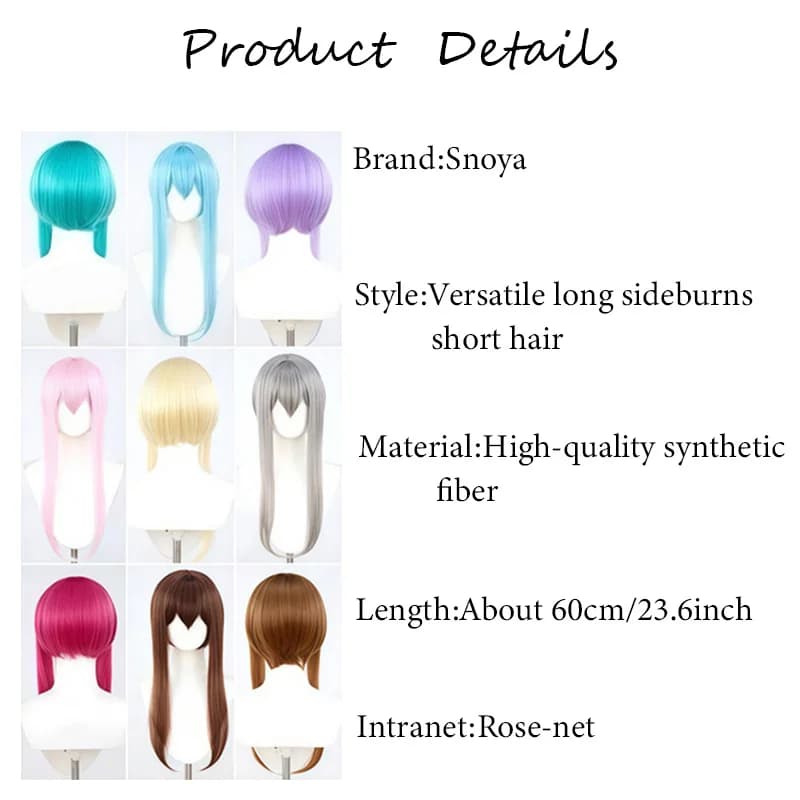 Snoya 60 cm synthétique multicolore longues favoris style courte cosplay perruque fibre résistante à