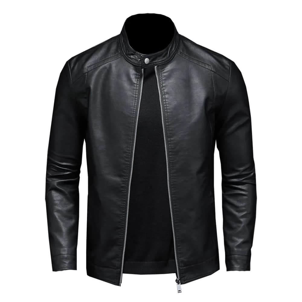 Printemps automne veste en cuir hommes col montant mince veste en cuir Pu mode Moto manteau décontra