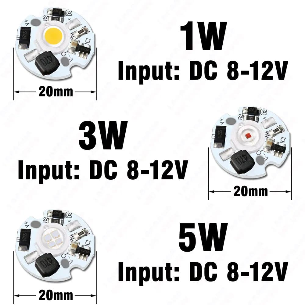 1W 3W 5W LED sans conducteur Puce COB Blanc Rouge Bleu Vert Jaune Violet Spectre complet 3-6V 8-12V 