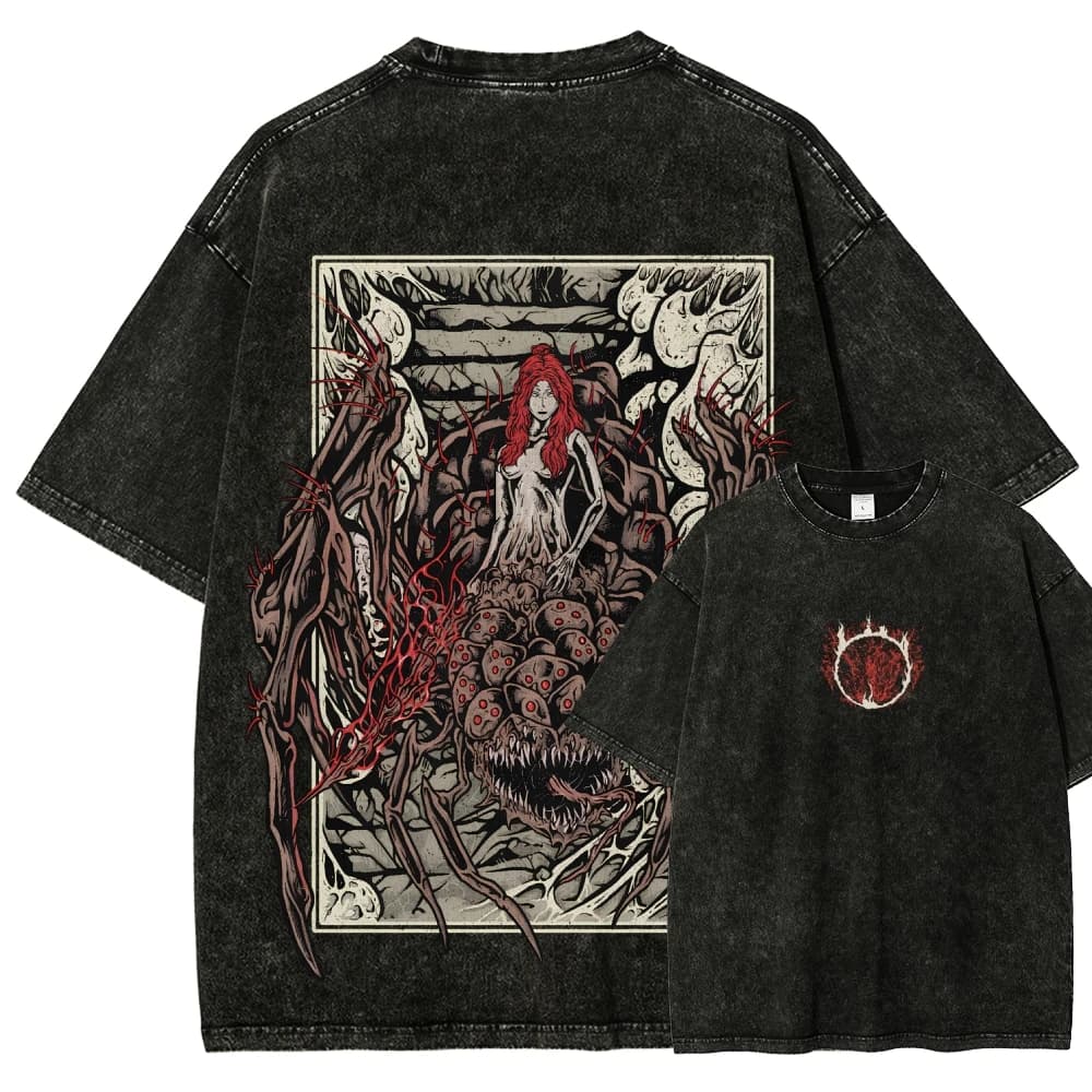 T-shirt délavé Dark Souls pour les amateurs d'anime, vêtements toute l'année, nouveau modèle, vêteme