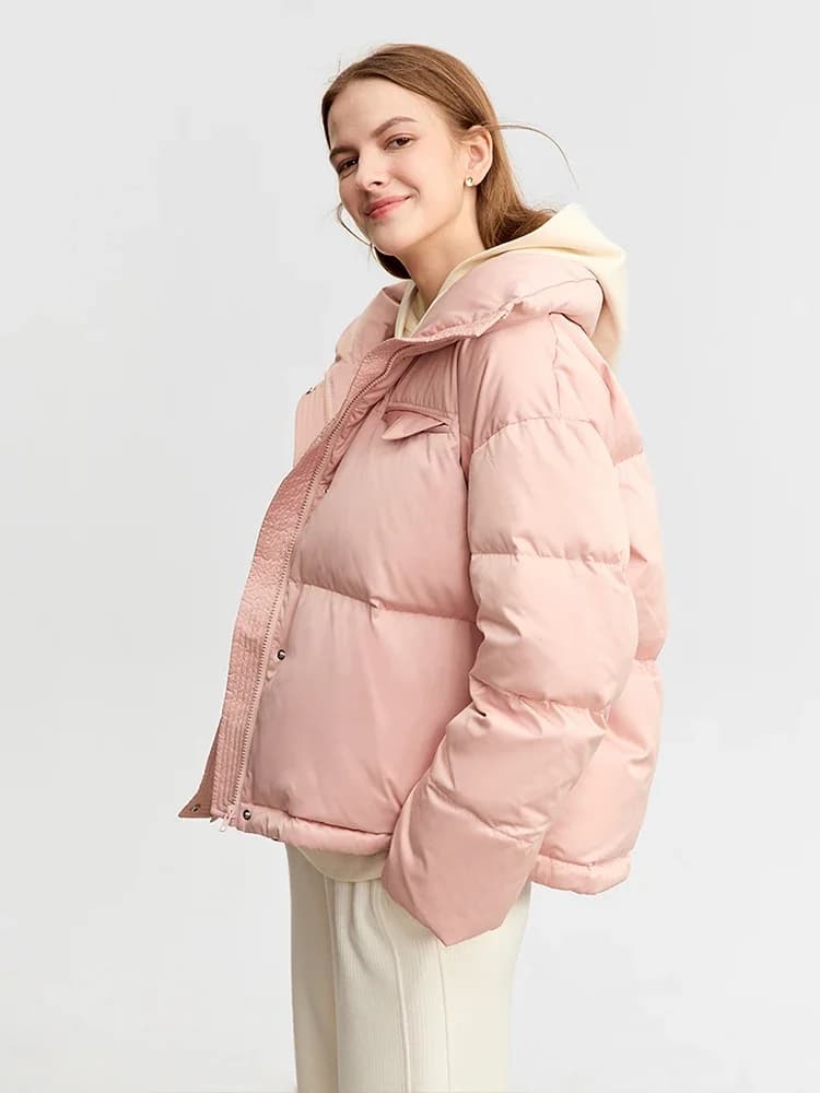 AMII-Doudoune courte en duvet de canard pour femme, manteau à manches tombantes, revers, bouffante, 