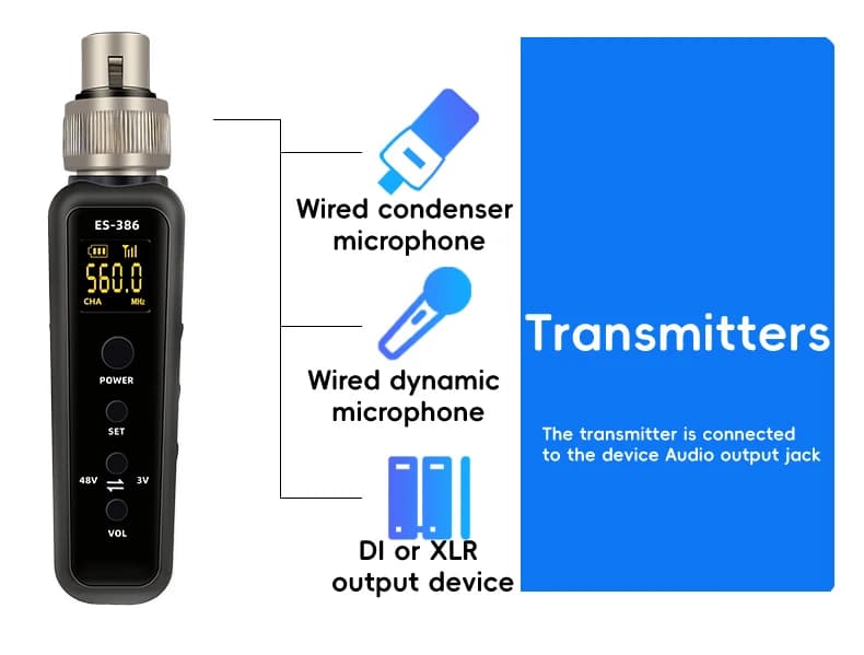 Transmetteur et récepteur XLR pour microphone dynamique, convertisseur de microphone sans fil UHF, a