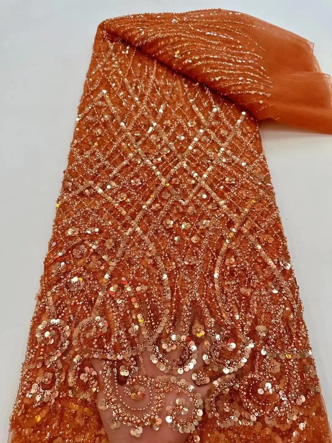 Tissu africain en dentelle à paillettes, Tulle perlé brodé nigérian, à la mode, de haute qualité pou
