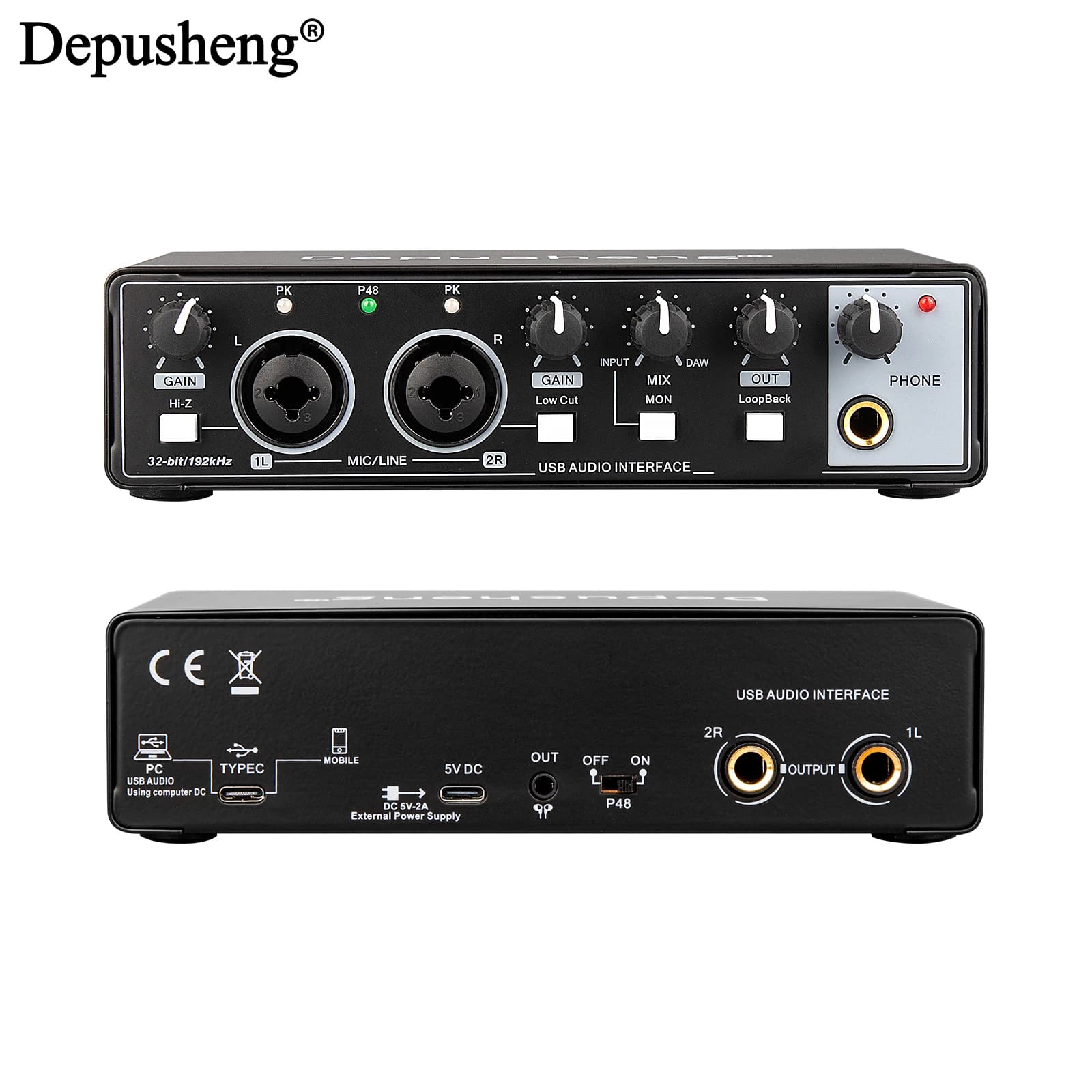 Interface audio Depusheng MD22 USB 3.0, carte son avec monitoring pour enregistrement live de guitar