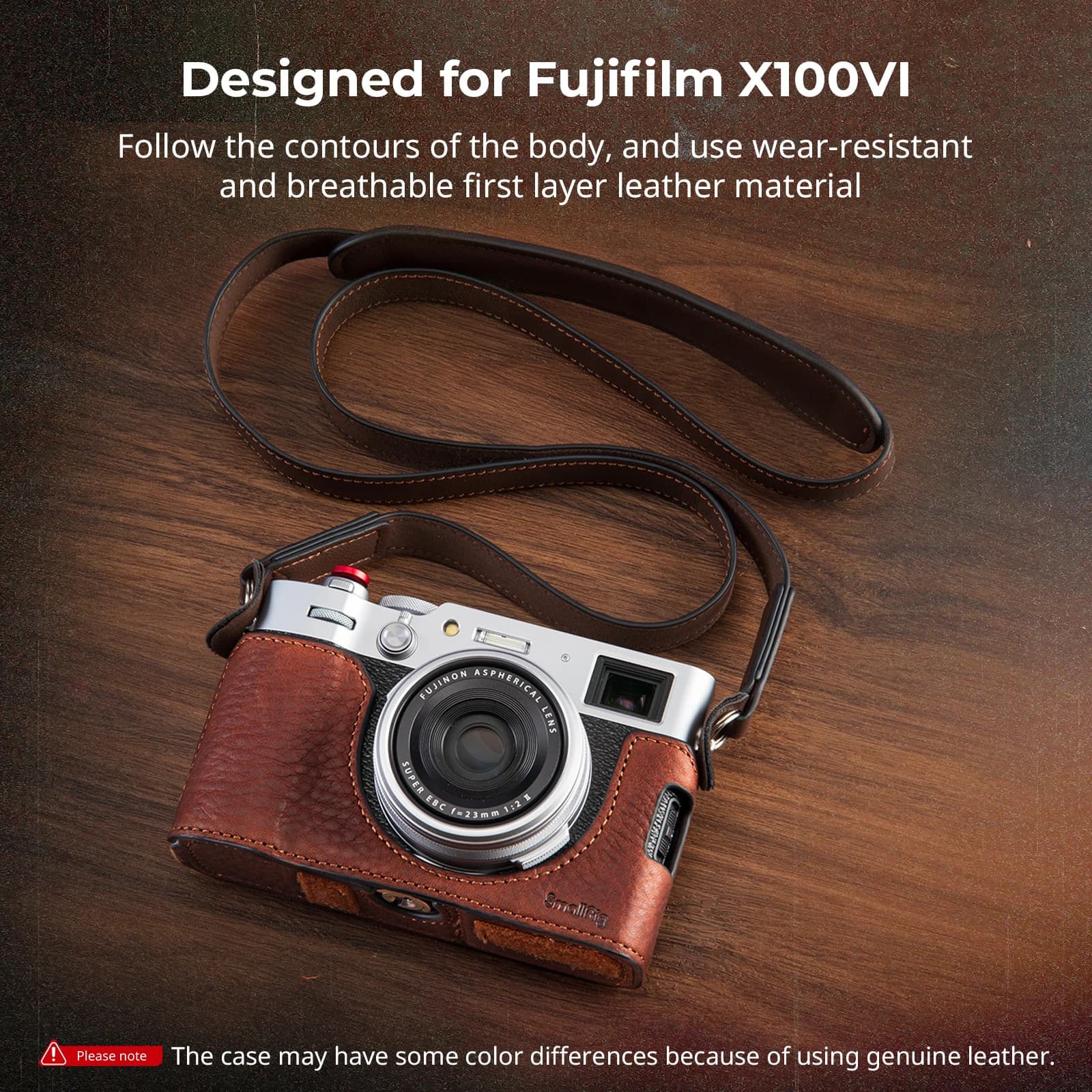 SmallRig X100VI Kit demi-cuir avec bandoulière, étui demi-cuir pour appareil photo en cuir de style 