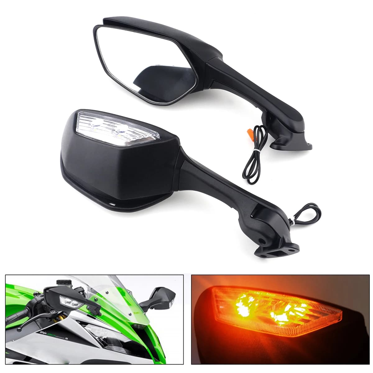 Rétroviseurs latéraux avec clignotants LED, pour Kawasaki Ninja300 EX300 2013-2017 /Ninja400 EX400 2