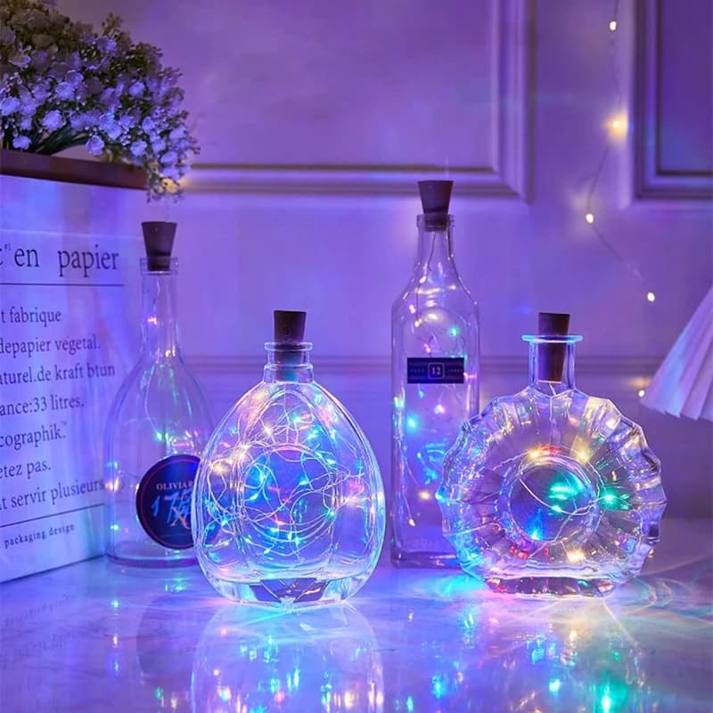 Guirlande solaire LED en fil de cuivre, 1M, imperméable, bouchon de bouteille en forme de fée, décor