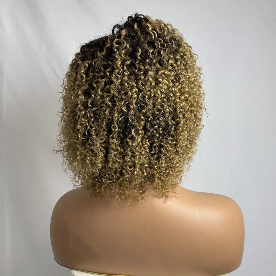 Perruque courte bouclée colorée de 245 grammes, style afro brésilien, 100% cheveux humains, pour fem