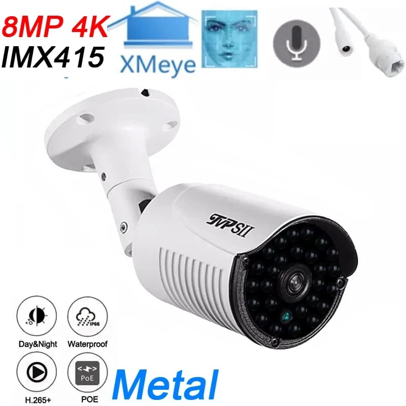 Détection de visage 8mp 4K IMX415 XMeye LED infrarouges métalliques étanche Auido H.265 + détection 