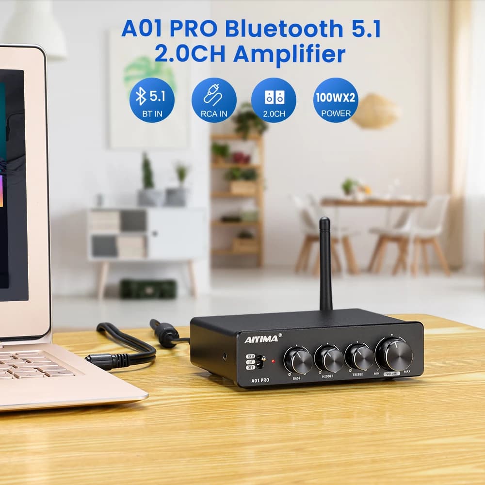 Amplificateur de puissance Bluetooth AIYIMA A01 PRO TPA3116D2, amplificateur audio HIFI 100W stéréo 