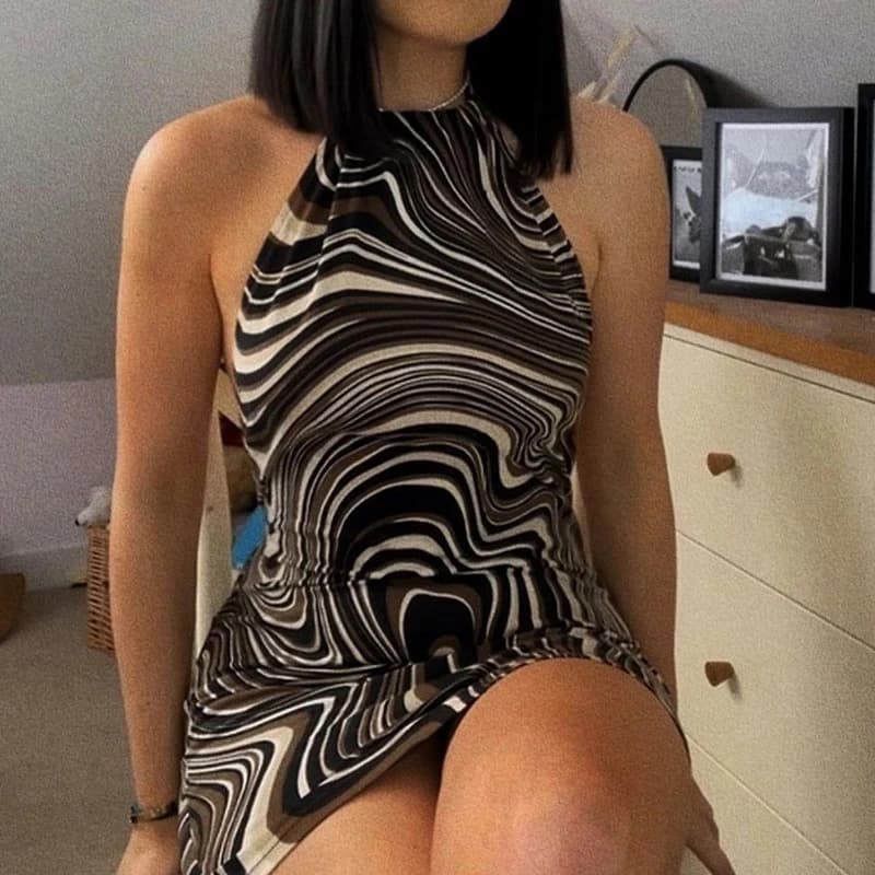 Nouveaux vêtements Sexy femmes croix pansement licou Mini Robe été mode Club serpent imprimé Robe sa