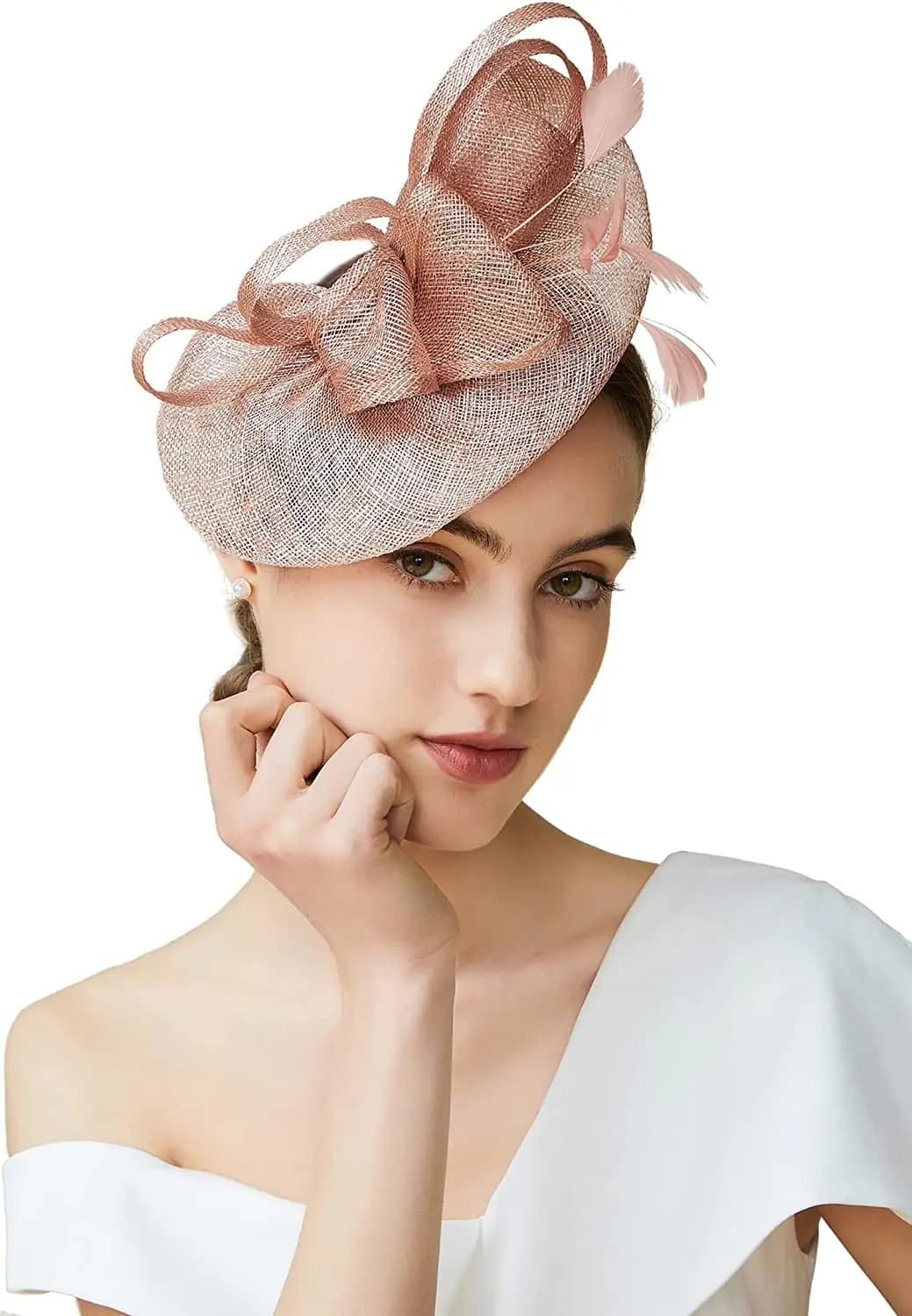Chapeau Fascinateur Plume Derby Sinamay pour Femme, Bandeau de Sauna, Pillbox, Tri, ixdu Thé, Cockta
