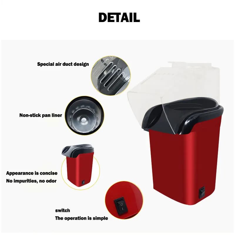 Machine à Popcorn Électrique Entièrement existent de 1200W, Mini Appareil Efficace à Air Chaud, pour