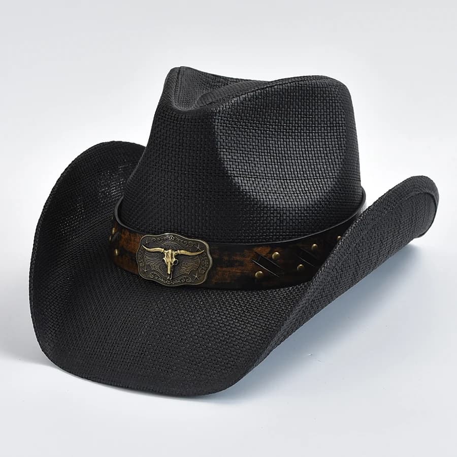 Chapeau de paille épaissi pour hommes bord bouclé Vintage Western Cowboy chapeau été plage chapeau d