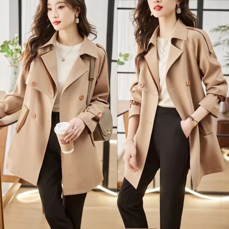 Manteau coupe-vent mi-long pour femme, veste de tempérament amincissante, coupe couvertes, col tremp